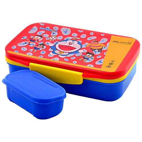 Yellow Spark Medium Size Insulated Lunch Box - With Inner Container, Fork, Spoon, Assorted Character & Colour, 4 pcs  