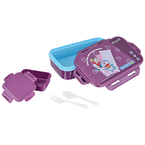 Yellow Spark Medium Size Insulated Lunch Box - With Inner Container, Fork, Spoon, Assorted Character & Colour, 4 pcs  