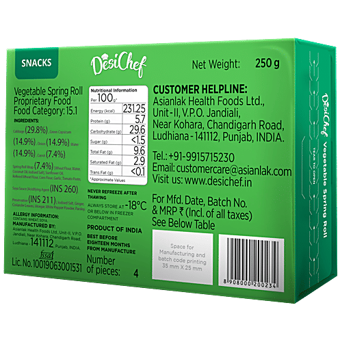 DesiChef Veg Spring Roll - Heat & Eat, 250 g