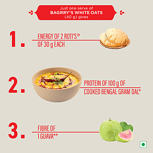 Bagrry's Whole Grain White Rolled Oats, 1.5 kg Pouch Rich In Protein, Helps Reduce Cholesterol, Rich In Fibre, Quick Cooking