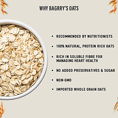 Bagrry's Whole Grain White Rolled Oats, 1.5 kg Pouch Rich In Protein, Helps Reduce Cholesterol, Rich In Fibre, Quick Cooking