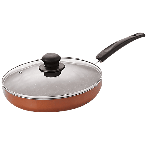 Nirlon Single Browni Non-Stick Aluminium Fry Pan - With Glass Lid, 24 cm, 3 mm, 1.9 l  