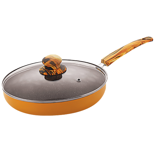 Nirlon Single Orange Flamy Non-Stick Aluminium Fry Pan - With Glass Lid, 24 cm, 3 mm, 1.9 l