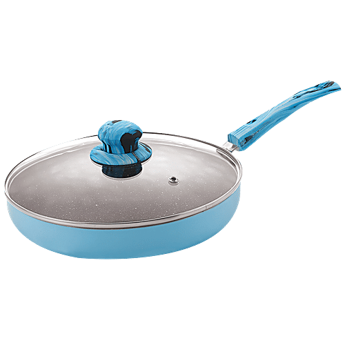 Nirlon Single Blue Sea Non-Stick Aluminium Fry Pan - Induction Bottom, With Glass Lid, 24 cm, 3 mm, 1.9 l  
