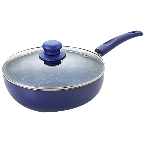 Nirlon New Bling Non-Stick Aluminium Kadai - Induction Base, With Glass Lid, 24 cm, 3 mm, 3 L  