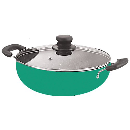 Buy Nirlon Single Greenochef NonStick Aluminium Kadai With Glass Lid