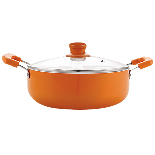 Nirlon Aluminium Casserole - 2 Layer, Induction Bottom, Non Stick, Ceramic Coated, 24 cm, 3 mm, Glass Lid, With Handle, 3.1 l