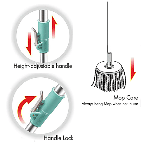 Milton - Spotzero Spin Mop Spares Set - Handle With Microfibers Refill, DCPDFLR076ASSR0024, Aqua Green, 1 pc  