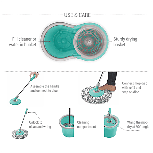 Buy Spotzero Spin Mop & Bucket With Wheels Plastic, Clip Lock Handle