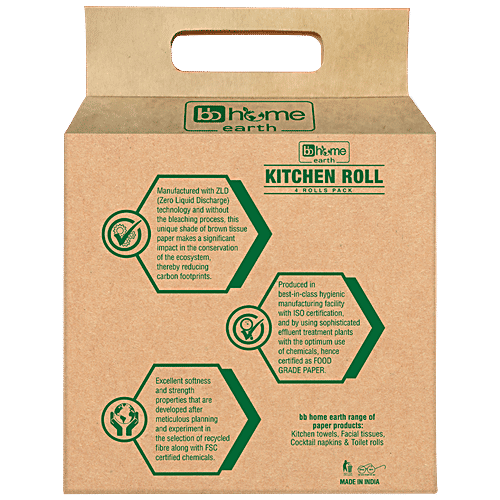 bb home Earth Kitchen Towel - 2 Ply, Soft, Hygienic & Highly Absorbent, 100% Eco-Friendly, 240 pcs (Pack of 4)