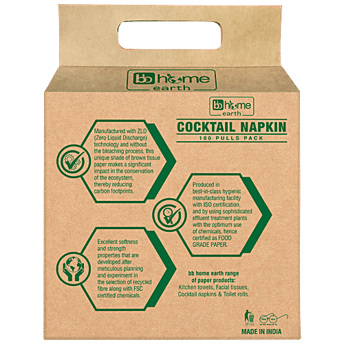 bb home Earth Cocktail Tissue/Napkin - 1 Ply, Soft, Hygienic & Highly Absorbent, 100% Eco-Friendly, 100 Pulls  