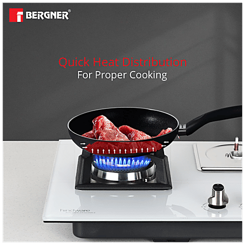 Bergner Non Stick Cookware Set - Essential+, Kadai, Lid, Frypan, Tawa, Induction Base, Black, 4 pcs  