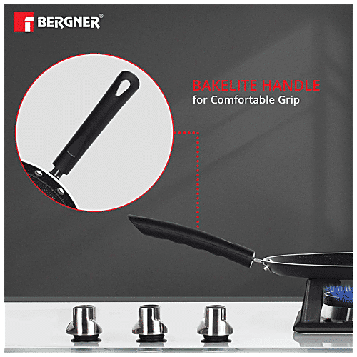 Bergner Non Stick Cookware Set - Essential+, Kadai, Lid, Frypan, Tawa, Induction Base, Black, 4 pcs  
