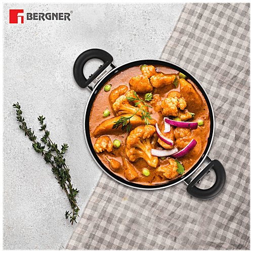 Bergner Non-Stick Cookware Set - Essential +,Kadai ,Glass Lid,Tawa, Induction Base, Black, 3 pcs  