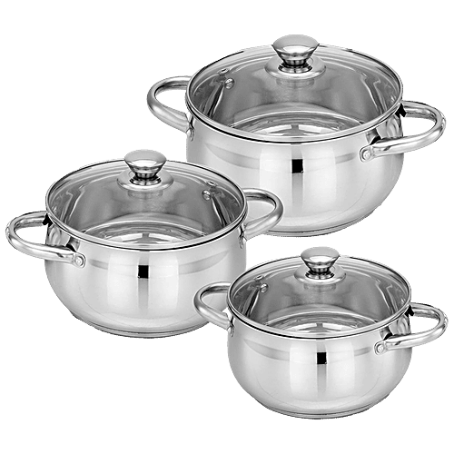 Bergner Stainless Steel Casserole With Lid Set - Essential+ , Induction Base, Silver, 6 pcs  