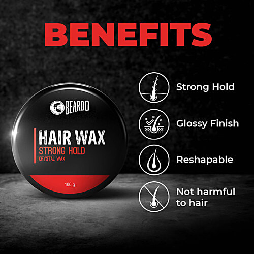Beardo Hair Wax Strong Hold - Crystal, 100 g Jar Crystal Hair Wax with Aloe Vera & Castor Oil, Hair Wax Men, Hair Styling Wax for Glossy Finish & Shine, Strong Hold Hair Wax