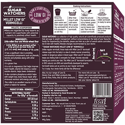 Sugar Watchers Low GI Vermicelli | Sewai | No Maida | Diabetic Friendly, 180 g Low GI
Diabetic Friendly
Natural