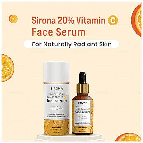 SIRONA 20% Vitamin C Face Serum for Men & Women 30 ml for Repair Skin Damage, Heals Dark Spots & Makes Skin Radiant with Niacinamide, Gotu Kola & Tasmanian Pepper Fruit, 30 ml Bottle