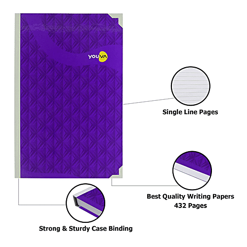 Navneet Youva Notebook - Ruled, Single Line, Case Bound, 210 mm x 330 mm, 432 Pages, 1 pc