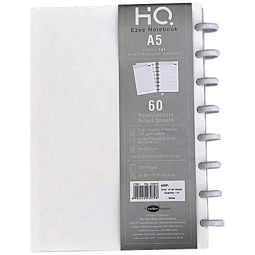 Navneet HQ Ezee Disc Notebook - Ruled, Single Line, White, A5, 120 Pages, 1 pc  