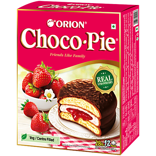 Orion Strawberry Choco Pie With Free Korean Tattoo Inside, 336 g 12 pcs 