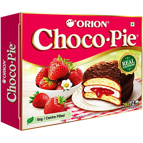 Orion Strawberry Choco Pie With Free Korean Tattoo Inside, 336 g 12 pcs 