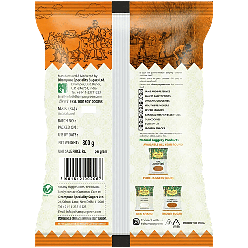 Dhampur Green Organic Jaggery/Gur Powder, 800 g Pouch 