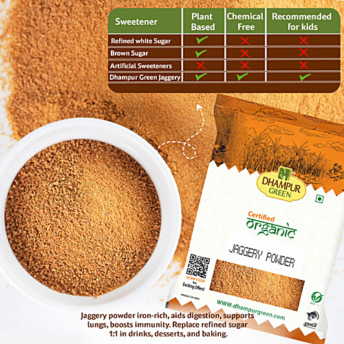 Dhampur Green Organic Jaggery/Gur Powder, 800 g Pouch 