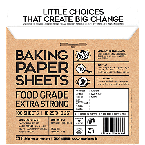 The Honest Home Company Baking Paper Sheets - Cake Mould Lining, Silicon Coating, Food Safe, For Baking, 26 cm, 100 pcs  