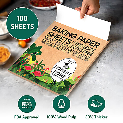 The Honest Home Company Baking Paper Sheets - Cake Mould Lining, Silicon Coating, Food Safe, For Baking, 26 cm, 100 pcs  