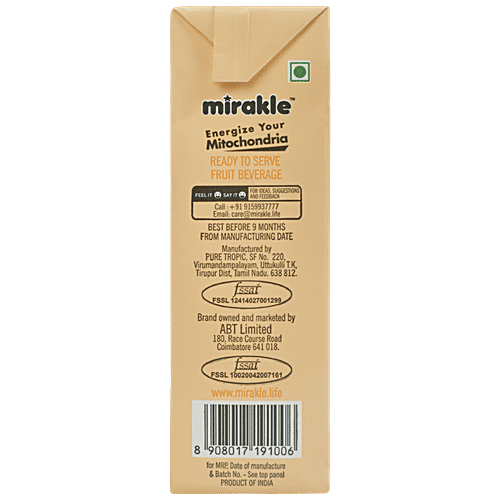 Mirakle  Vitamin C Drink - Mango, Rich In Activated Liposomal, Phospholipids & Mangiferin, 200 ml Pouch 