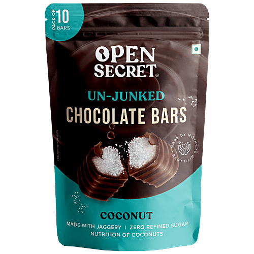 Open Secret Coconut Chocolate Bars - With Jaggery, No Refined Sugar, 150 g 10 pcs 