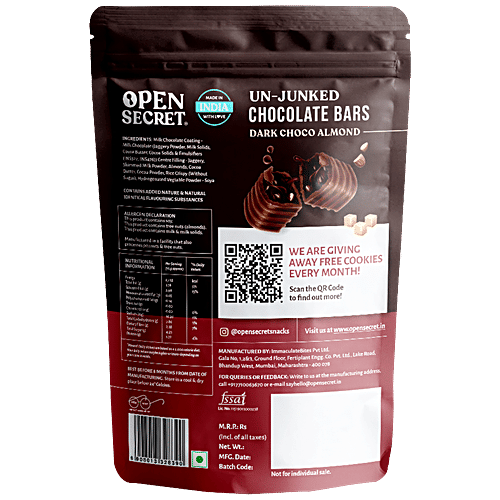 Open Secret Dark Choco Almond Chocolate Bars - With Jaggery, No Refined Sugar, 150 g 10 pcs 