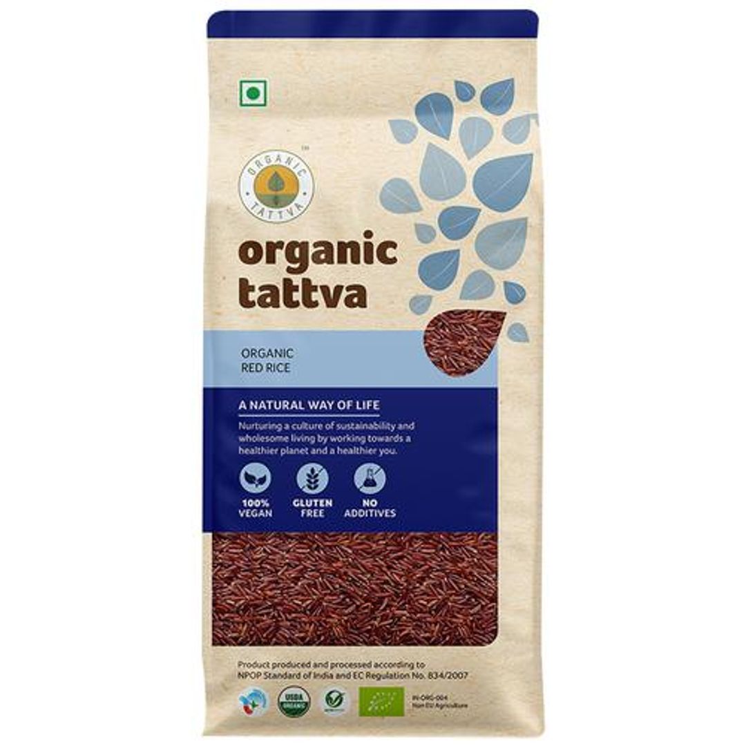Organic Tattva Organic Red Rice - Rich In Protein, Fibre & Iron, Gluten-Free & No Additives, 1 kg Pouch