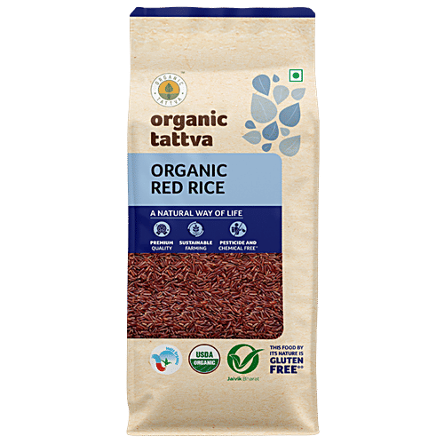 Organic Tattva Organic Red Rice - Rich In Protein, Fibre & Iron, Gluten-Free & No Additives, 1 kg Pouch