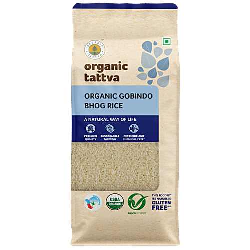 Organic Tattva Organic Gobindo Bhog Rice - Sticky, Vegan, Gluten-Free & No Additives, 1 kg Pouch