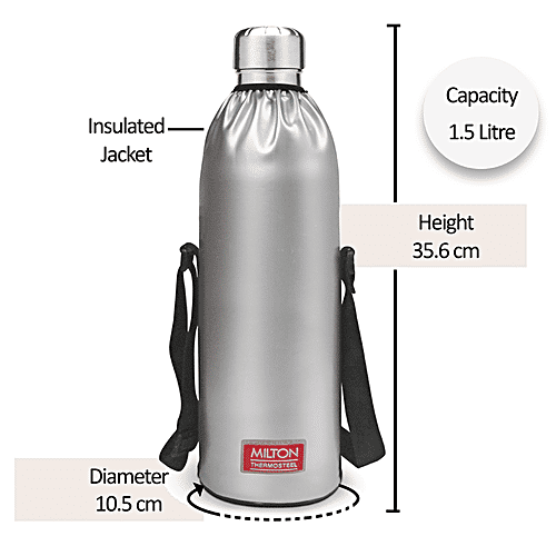 Milton Thermosteel - Duo DLX 1500, 24 Hrs Hot & Cold Water Bottle, Silver, 1.5 L (1 pc) 