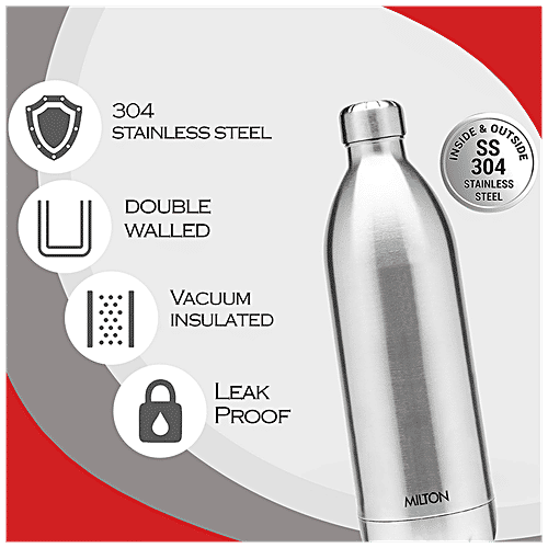 Milton Thermosteel - Duo DLX 1500, 24 Hrs Hot & Cold Water Bottle, Silver, 1.5 L (1 pc) 