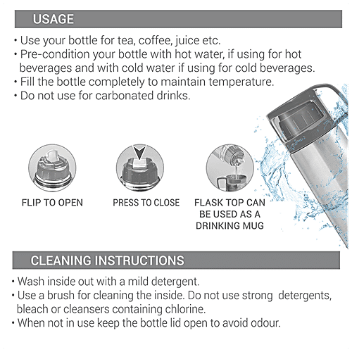 Milton Thermosteel Glassy 1000 -  Water Bottle With Cup, 24 Hrs, Hot & Cold, Grey, 1 L (1 pc) 