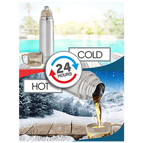 Milton Thermosteel Glassy 1000 -  Water Bottle With Cup, 24 Hrs, Hot & Cold, Grey, 1 L (1 pc) 