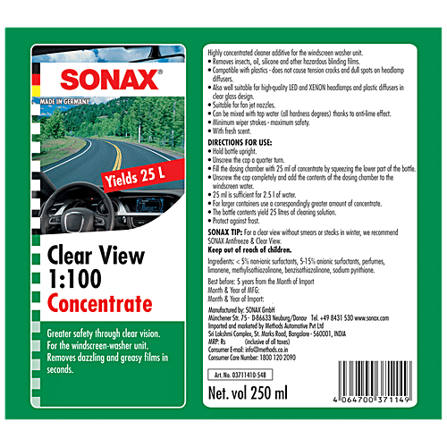 Sonax  Clear View 1:100 Windscreen Washer - Removes Tough Stains & Dirt, 250 ml  