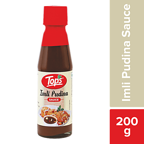 Tops Imli Pudina Sauce - Healthy & Tasty, Sweet-tangy Combination, 200 g Glass Bottle 