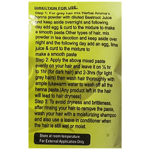 Herbal Aroma's Ayurvedic Black Henna - With Aloevera & Hibiscus Extracts, Conditions Hair, 60 g (Get 20% Extra)