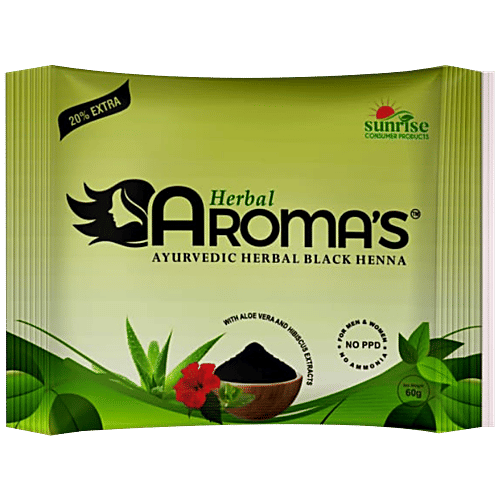 Herbal Aroma's Ayurvedic Black Henna - With Aloevera & Hibiscus Extracts, Conditions Hair, 60 g (Get 20% Extra)