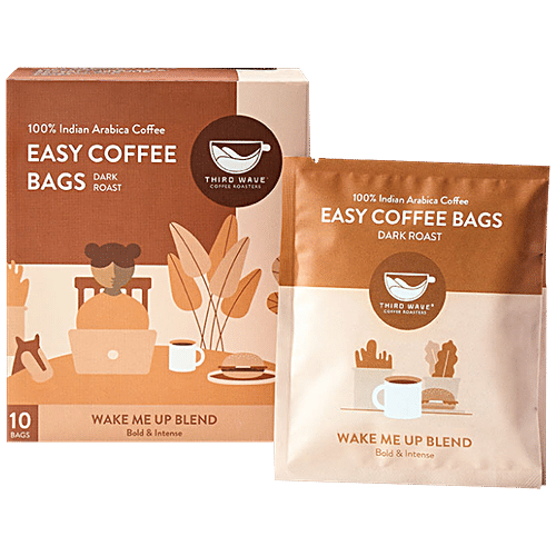 THIRD WAVE COFFEE Wake Me Up Blend Easy Arabica Dark Roast - Bold & Intense Flavour, 11 g (10 Bags x 11 g Each)