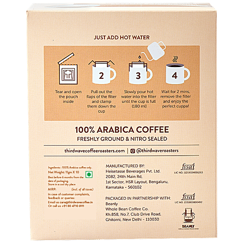 THIRD WAVE COFFEE Wake Me Up Blend Easy Arabica Dark Roast - Bold & Intense Flavour, 11 g (10 Bags x 11 g Each)