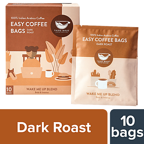 THIRD WAVE COFFEE Wake Me Up Blend Easy Arabica Dark Roast - Bold & Intense Flavour, 11 g (10 Bags x 11 g Each)