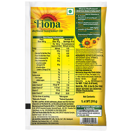 Buy Fiona Refined Sunflower Oil Trans Fat Free, Healthy Cooking Oil