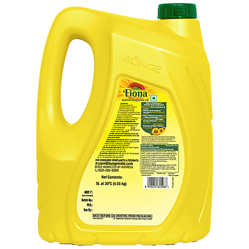 Fiona  Refined Sunflower Oil - Trans Fat Free, Healthy Cooking Oil, 5 L Jar 