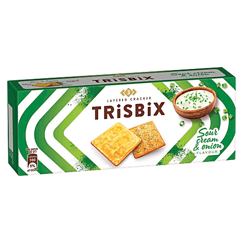 Trisbix Layered Cheese Cracker - Sour Cream & Onion Flavour, Crunchy & Creamy, 60 g Box 